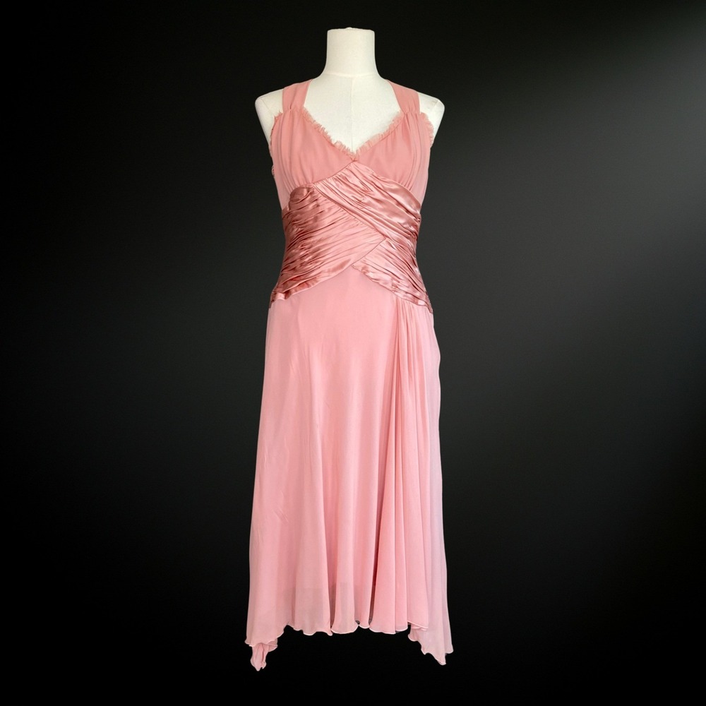 Y2K Papell Boutique 100% Silk Fairy Balletcore Midi Dress Size 12P Babydoll Hoco